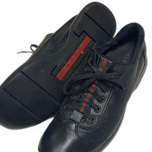 Authentic Gucci Leather Low Top Dress Shoes Sneakers All Black Men’s 9.5